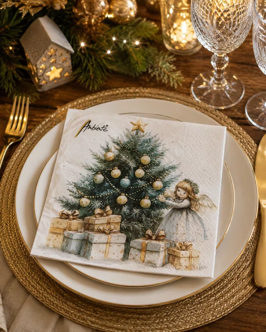 Guardanapo Papel Anjo na Árvore Natal 33x33 20 Folhas - Ambiente