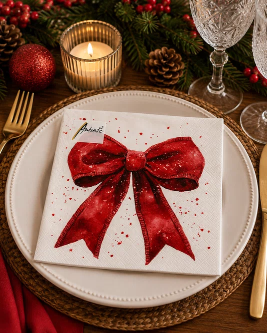 Guardanapo Papel Natal Laço Vermelho 33x33 20 Folhas - Ambiente
