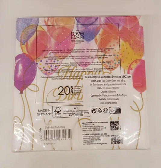 Guardanapo de Papel Birthday Balloons 33x33 Cm - Ambiente
