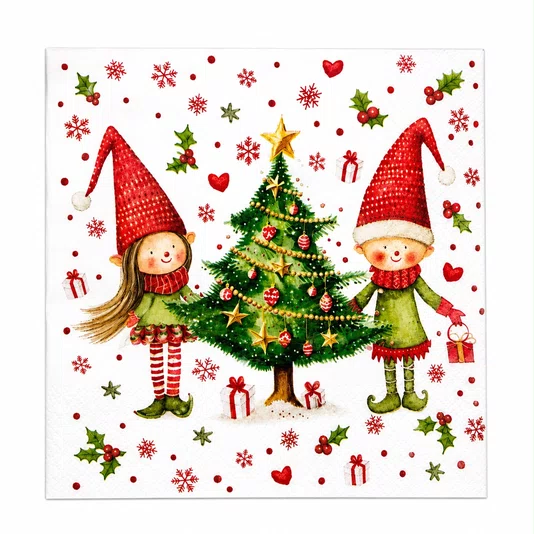 Guardanapo Papel NatalGnomos Árvore 33x33 20 Folhas - Ambiente