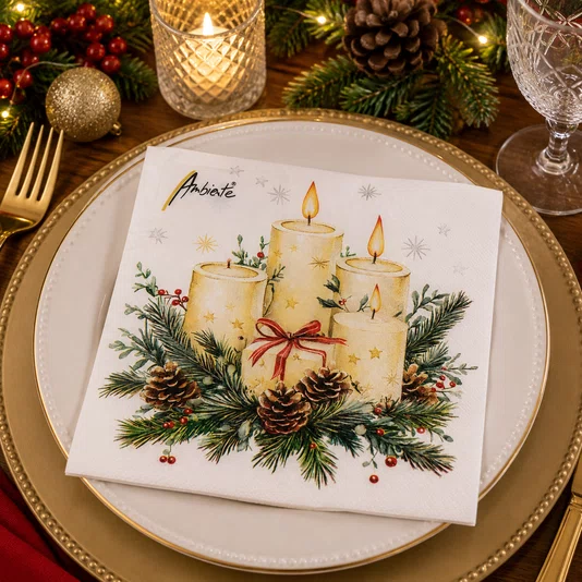 Guardanapo Papel Natal Velas 33x33 20 Folhas - Ambiente