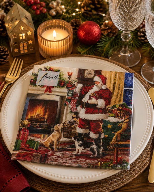 Guardanapo Papel Natal Noel Lareira 33x33 20 Folhas - Ambiente
