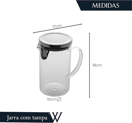 Jarra de Vidro Borossilicato com Tampa 1l - Wolff