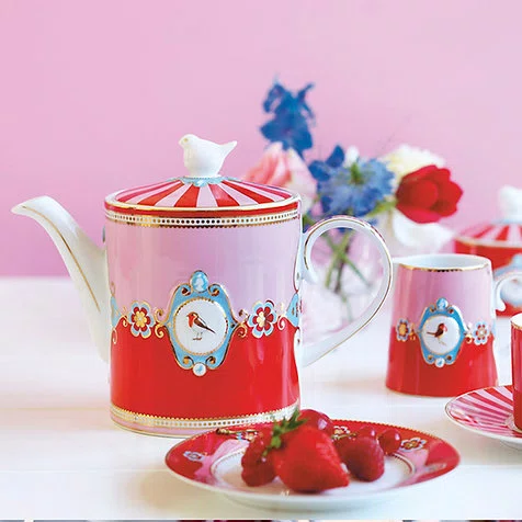 Jarra Pequena Medallion Rosa Vermelho Love Birds