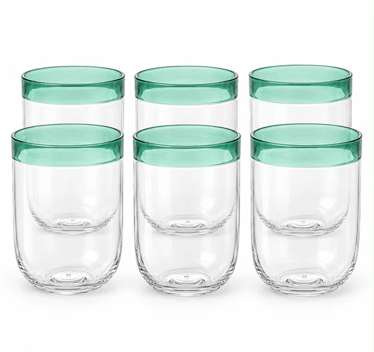 Jogo 6 Copos em Vidro com Detalhe Verde 480ml - In Casa