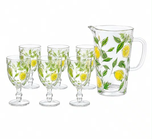 Jogo 6 Taças com Jarra Vidro Limone Color - Tuut