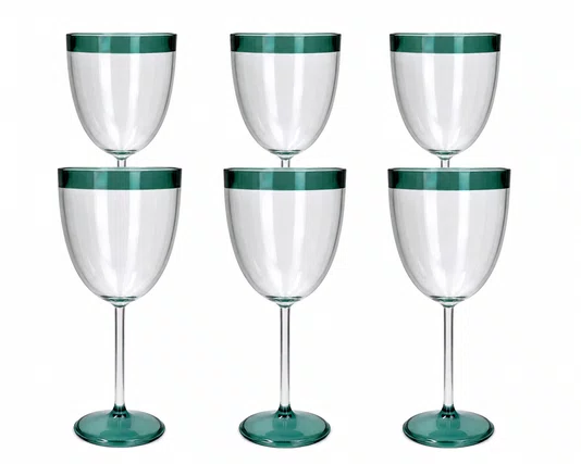 Jogo 6 Taças em Vidro com Detalhe Verde 280ml - In Casa
