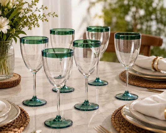 Jogo 6 Taças em Vidro com Detalhe Verde 280ml - In Casa