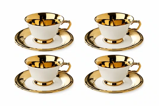 Jogo 8 Peças para Cha Aurine 220ml Branco e Dourado - Full Fit