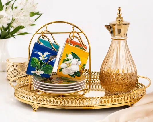 Jogo de 8 Peças para Chá Blummen 200ml com Filado Dourado - Full Fit