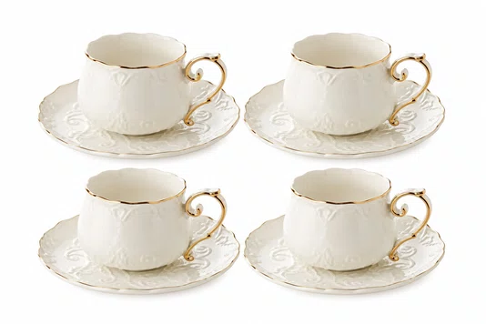 Jogo de 8 Peças para Chá Rêve Blanc New Bone China com Filado Dourado - Full Fit