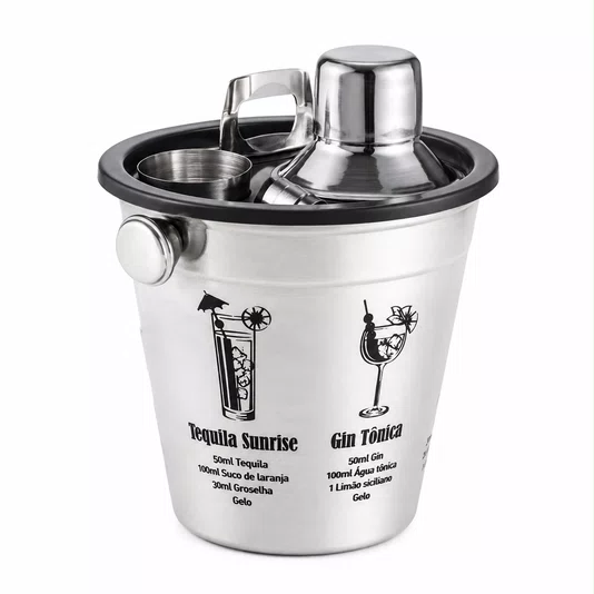 Kit Caipirinha 5 Peças Aço Inox - Lyor