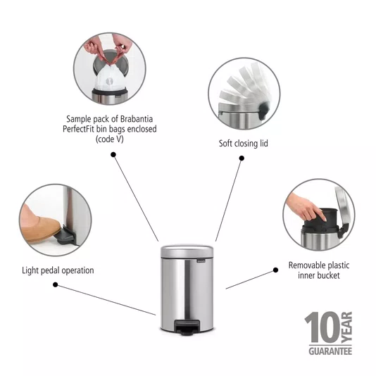 Lixeira Aço Inox 3l 26x16x23cm New Icon - Brabantia