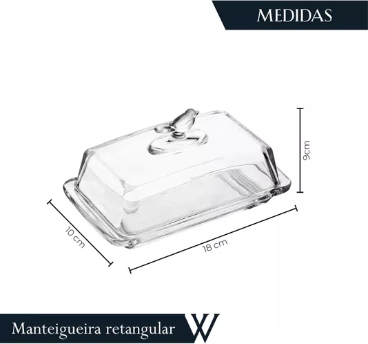 Manteigueira Retangular com Tampa Bird 18cm X 10cm X 9cm Cristal Ecológico - Wolff