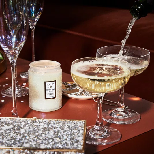 Mini Vela Pote Vidro 50h Relevo Sparkling Cuvee - Voluspa