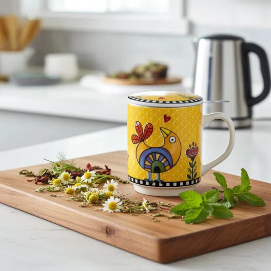 Mug para Cha C/ Infusor 350ml Laranja Cocorico - Egan Italy