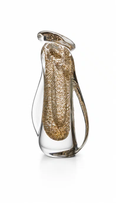Murano Nossa Senhora Tranparente com Dourado 12cm X 7cm X 21cm