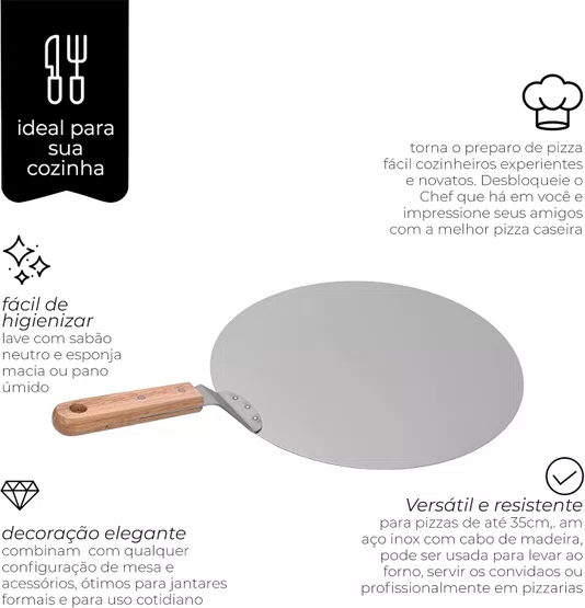 Pá Espátula Pizza Inox Cabo Madeira 35cm Resistente Forno - Mimo Style