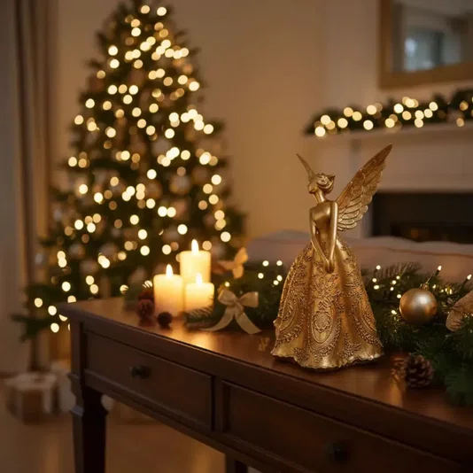 Peça Decorativa de Natal em Resina Anjo Dourado - Btc
