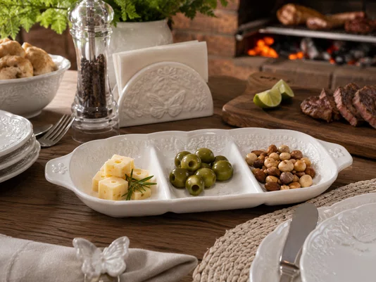 Petisqueira de Porcelana New Bone com 3 Divisorias