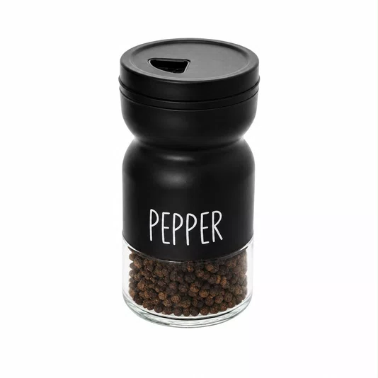 Pimenteiro de Vidro com Tampa Metal Preto 120ml