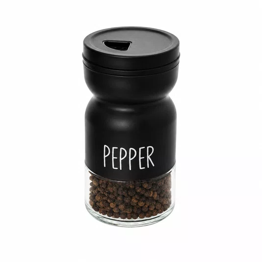 Pimenteiro de Vidro com Tampa Metal Preto 120ml