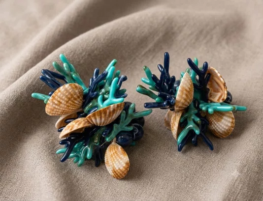 Porta Guardanapos Onda Azul Conchas Turquesa - 2 Unidades