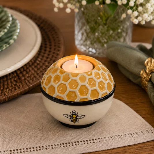 Porta Velas Ceramica Be Happy 9x9x5,5cm - Tuut