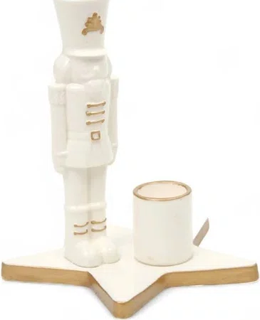 Porta Velas Soldado Chumbo Branco e Dourado - Cromus