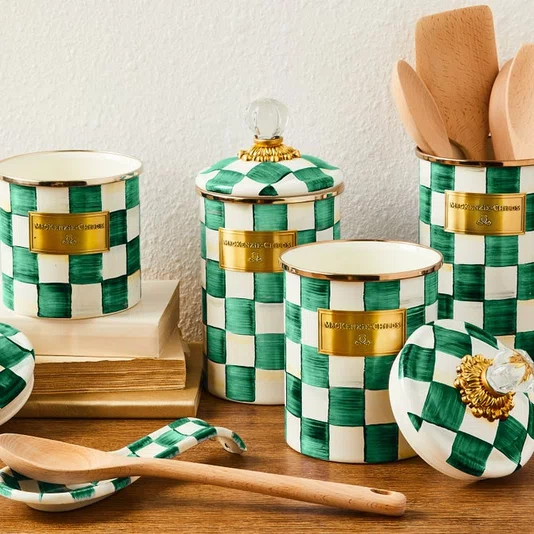 Pote 10cm Xadrez Verde - Mackenzie Childs