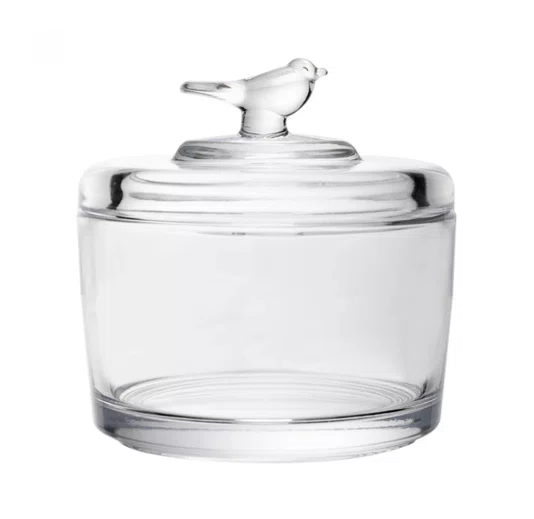 Pote de Cristal com Tampa Bird