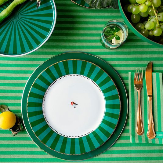 Prato de Jantar Stripes Esmeralda/verde - Love Birds - Pip Studio