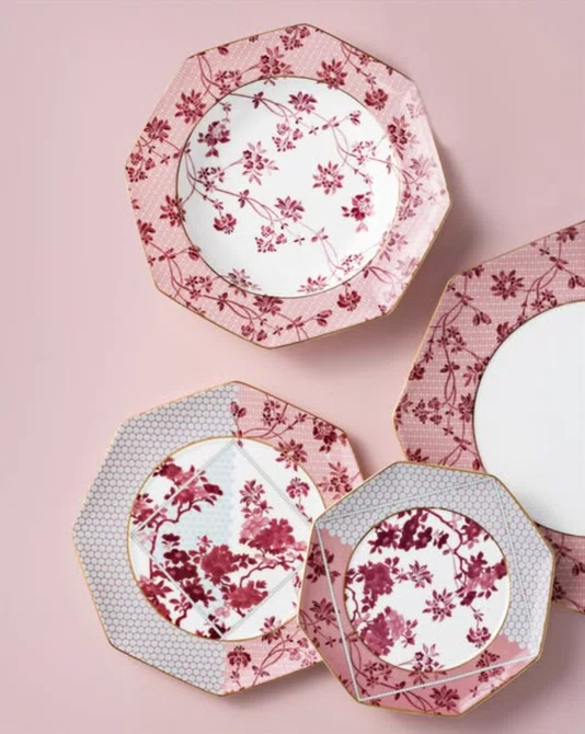 Prato de Pão Regency Damasky Pink Floral 17cm - Tea Delight