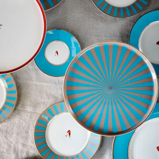 Prato de Sobremesa Azul Stripes Love Birds - Pip Studio