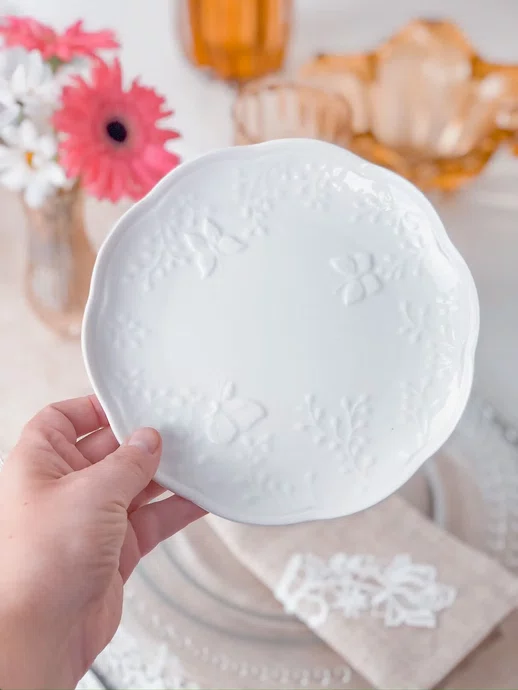 Prato de Sobremesa Porcelana New Bone Butterfly Flower - Lyor