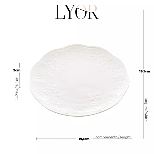 Prato de Sobremesa Porcelana New Bone Butterfly Flower - Lyor