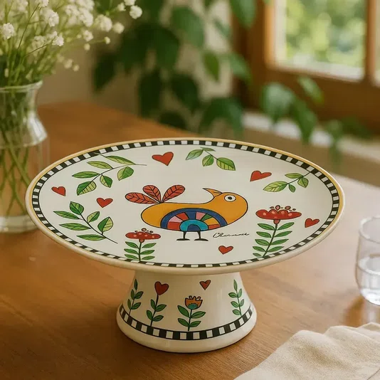 Prato para Bolo com Pé Amarelo Cocorico - Egan Italy