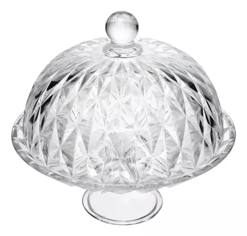 Prato para Bolo com Pé e Tampa Diamond 25x23,5cm - Lyor