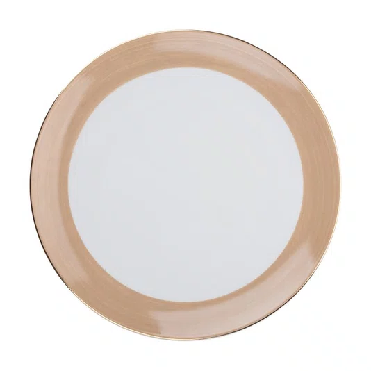 Prato Raso Branco com Borda Pintada e Filete de Ouro 6 Peças - Mameg