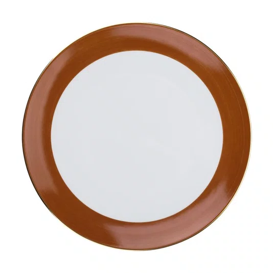 Prato Raso Branco com Borda Pintada e Filete de Ouro 6 Peças - Mameg