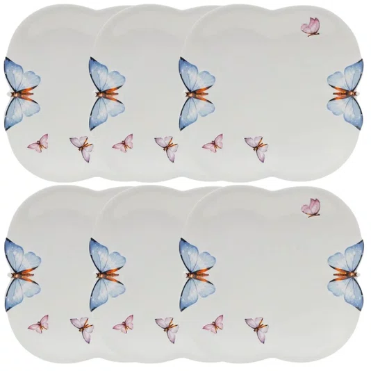 Prato Raso de Porcelana Borboleta 24 Cm 06 Unidades