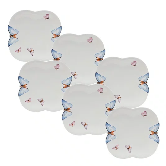 Prato Raso de Porcelana Borboleta 24 Cm 06 Unidades