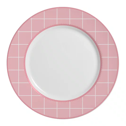 Prato Raso Laços Grid Rosa 6Pçs - Alleanza