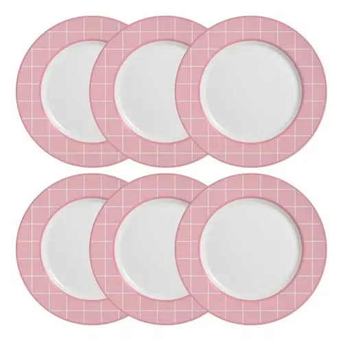 Prato Raso Laços Grid Rosa 6Pçs - Alleanza