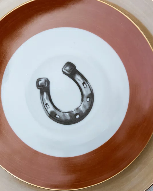 Prato Sobremesa Porcelana de Ferradura Filete de Ouro 6 Peças - Mameg
