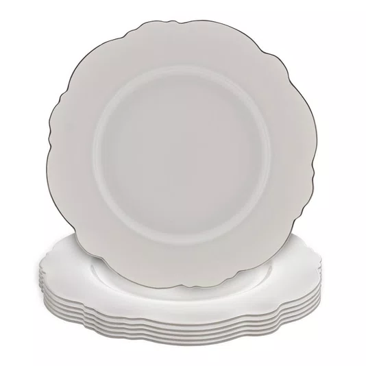 Prato Sobremesa Porcelana Maldivas Prata 6 Peças - Wolff