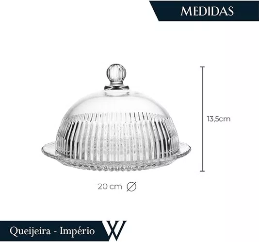 Queijeira de Cristal com Tampa Império 20x20x13,5cm - Wolff