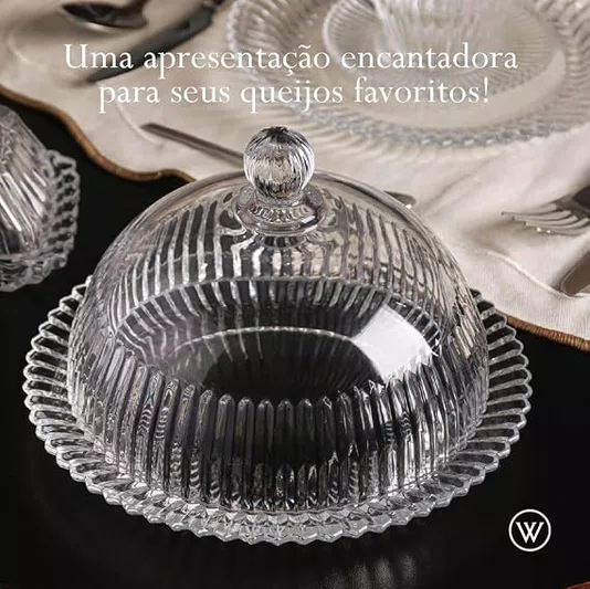 Queijeira de Cristal com Tampa Império 20x20x13,5cm - Wolff