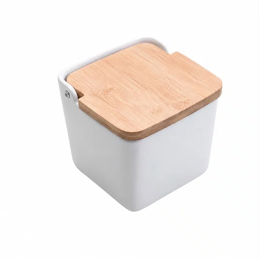 Saleiro de Ceramica com Tampa de Bambu Bianco