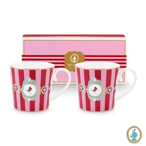 Set 2 Canecas Grandes Medallion Stripes Vermelho Rosa - Pip Studio